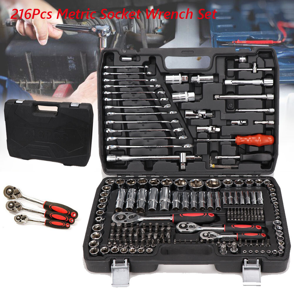 216PCS Ratchet Spanner Socket Set 1/4 Inch 3/8 Inch and 1/2 Inch Tool Kit Wrench