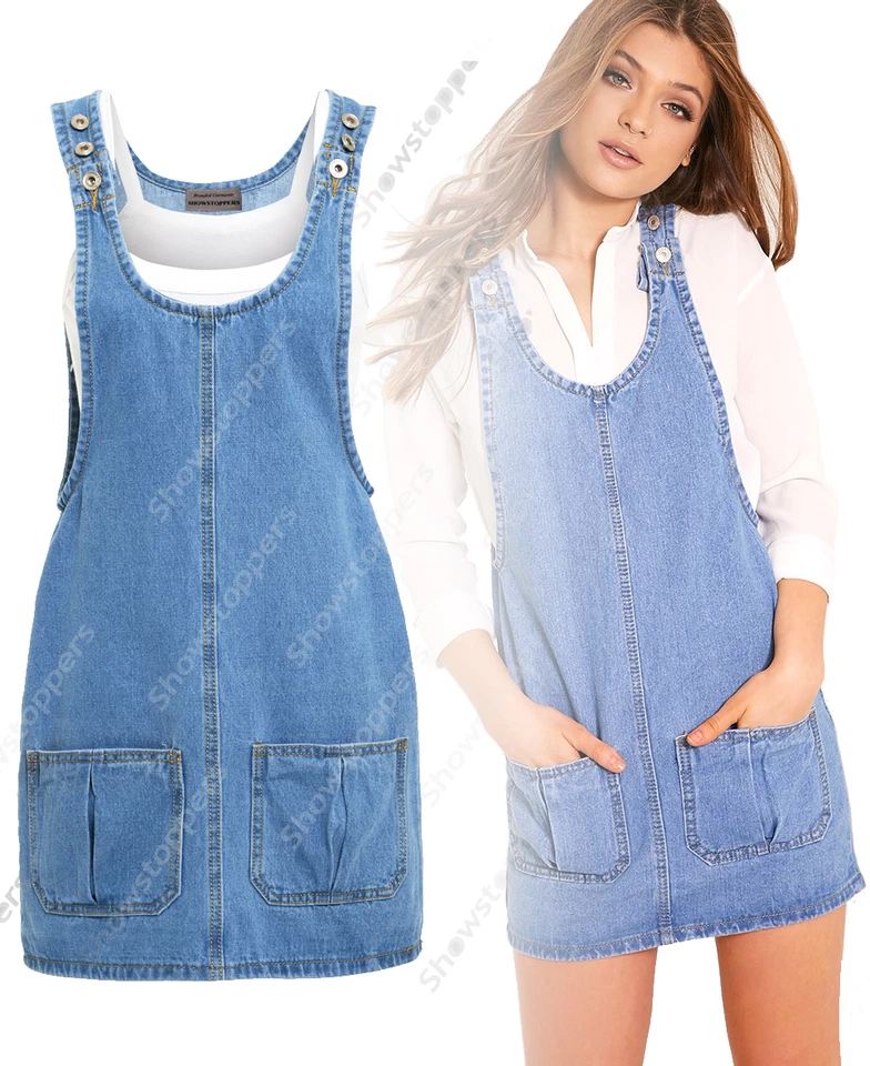 NEUF pour femmes Salopette Jeans robe jupe Sizes 6 8 10 12 14 16 - Photo 1/1