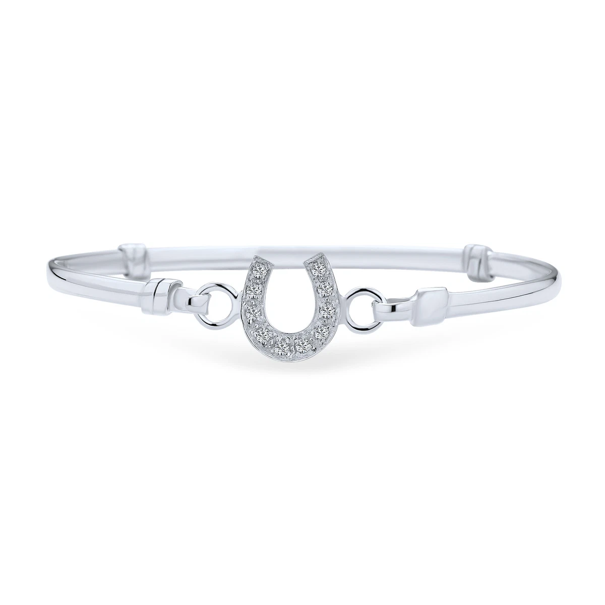 Good Luck Horseshoe Bangle Equestrian Bracelet CZ Pave Sterling