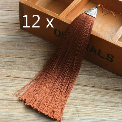 12 Pcs Luxury Silky Tassels Crafts 17cm Trim Fabric Sewing Costume Keyring DIY - Picture 6 of 16