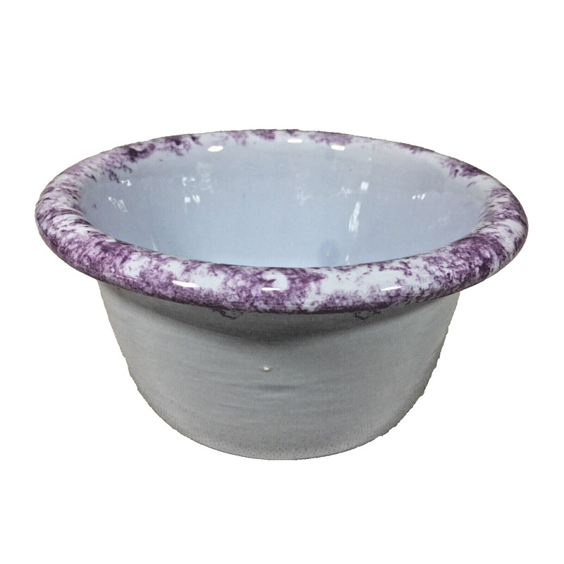 Hand Painted Pottery Ceramic Purple Rim Bowl 5.75"