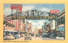 RENO NV VIRGINIA STREET LOOKING SOUTH CHROME POSTCARD