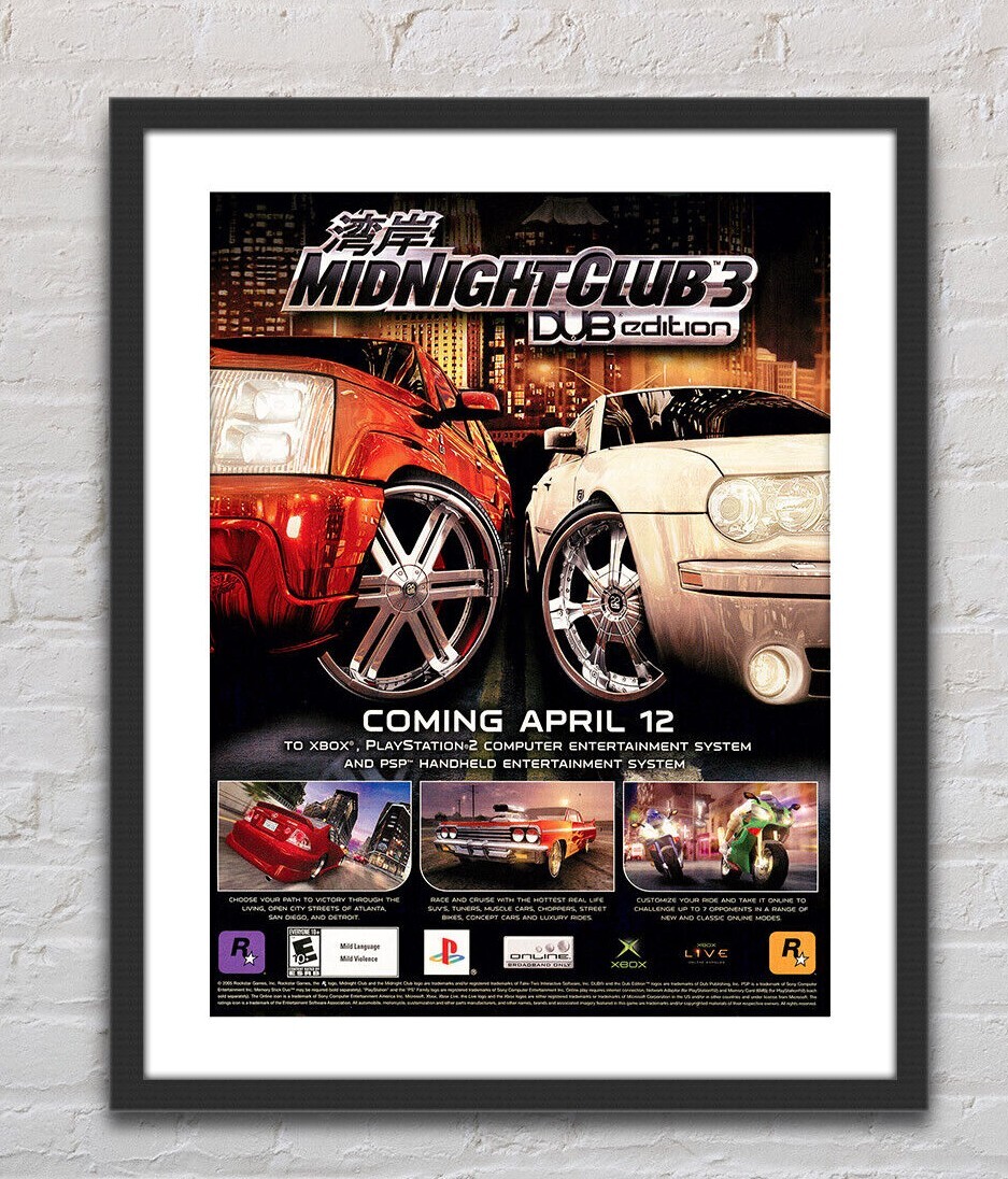 Midnight Club 3 Dub Edition PS2 Xbox Promo Poster Glossy Unframed Art G0711
