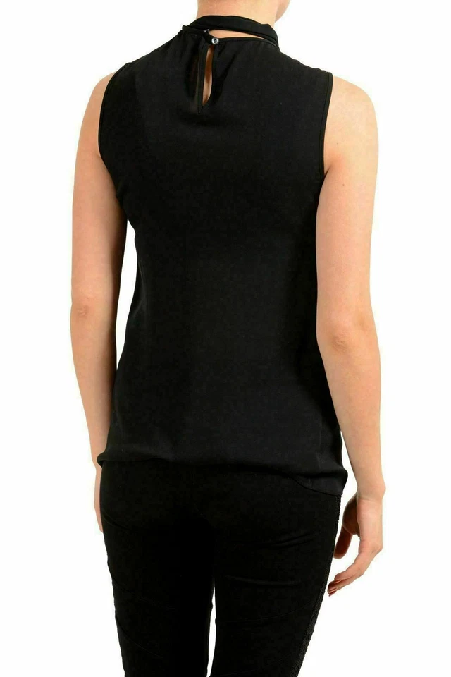 Blusa Top Dsquared2 Para Mujer 100% Seda Negra Diseñada Corbata Sin Mangas US XS IT 38 Foto 2 de 4
