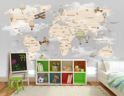 3D Hot Air Balloon Map ZHUA210 Wallpaper Wall Murals Removable Self-adhesive Ann