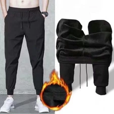 Men Winter Warm Activewear Track Pants w/Fleece Layer Joggers Sports Sweatpants
