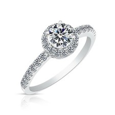 Classic Sterling Silver Flower Halo Engagement Ring with Cubic Zirconia
