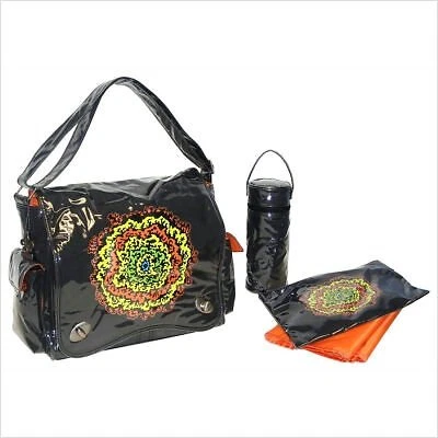 Kalencom Diaper Bag Sam Orange, Bottle Bag, Change Pad, Zipper Bag 16x6x12"H