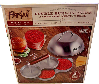 Parini Double Non-Stick Burger Press & Cheese Melting Dome 8.75'' NIB