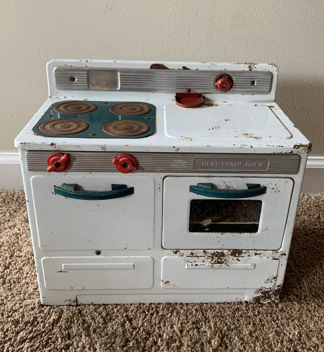 LITTLE LADY Electric TOY Stove Oven by Empire No.232 VINTAGE 1950's Cream  WORKS!