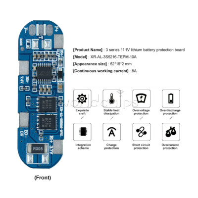 3S 8A 11.1V Battery Charging PCB BMS Protection Board for 18650 Li-ion Battery