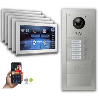 Goliath IP Video Türsprechanlage: 10-Zoll 5 Familienhaus, Anzeige, Silber