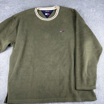 Vintage 90s Tommy Hilfiger Sweatshirt Mens 2XL Green Fleece Long Sleeve Pullover