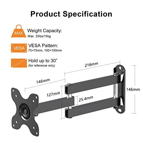 TV Wall Mount Articulating Swivel LCD Monitor Flat Screen Bracket for 13-30 Inch