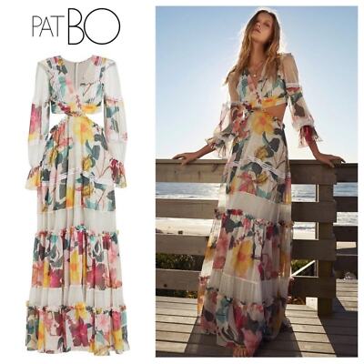 PatBO Hibiscus Lace Trim Vanilla Cut Out Maxi Dress Size 0 | eBay