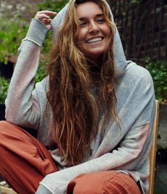 Free People America Sweatshirt Hoodie Stars Stripes Hi Lo Gray