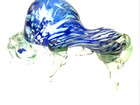 Vintage Art Glass Handmade Bull Sculpture blue with horns 10" x 6" display — photo 1