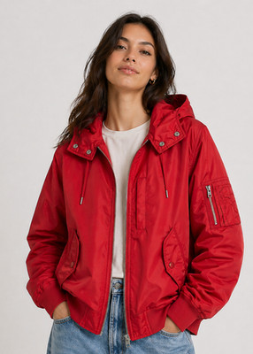 Coach Bright Red Windbreaker Bomber Jacket W/removable Hood Size :Large