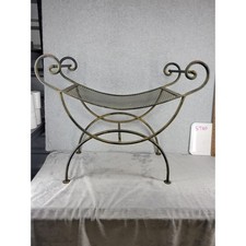 Vintage Large Art Deco Hollywood Regency MCM Scroll Vanity Bench Chair Stool