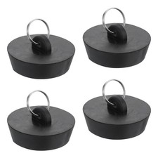 4pcs Rubber Drain Stopper with Hanging Ring Fits 1-3/4 Inch to 28 Inch Black