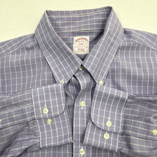 Brooks Brothers 17 4/5 Purple Plaid Dress Shirt with Rounded Barrel Cuffs