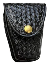 Dutyman 8821U Handcuff Case Basket Weave Leather Gold Snap, Excellent