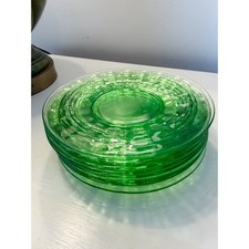 Set of 8 Anchor Hocking Uranium Glass Circle Band Plate 6.25"