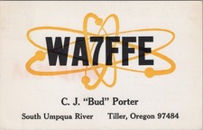 vintage amateur ham radio QSL postcard WA7FFE C.J. Bud Porter 1966 Tiller Oregon