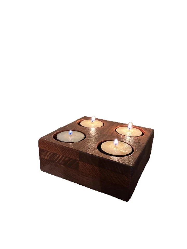Candelabro de madera cuadrado SOPORTA 4 velas de luz de té o velas de 4 a 1” de espesor Foto 4 de 4