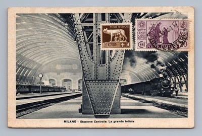 Milano Stazione Centrale Steam Train Italy Collotype TCV Cover to Waco TX 1931