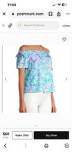 Lilly Pulitzer TAMARA TOP Pelican Pink Off The Scales Blue Bow M