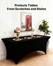 6 Pack Table Cloth for 8FT Rectangular Fitted Events, Wrinkle-Resistant Stretch