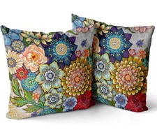 Boho Floral Throw Pillow Covers Set of 2 Colorful Bohemian 18x18 inch Boho-24