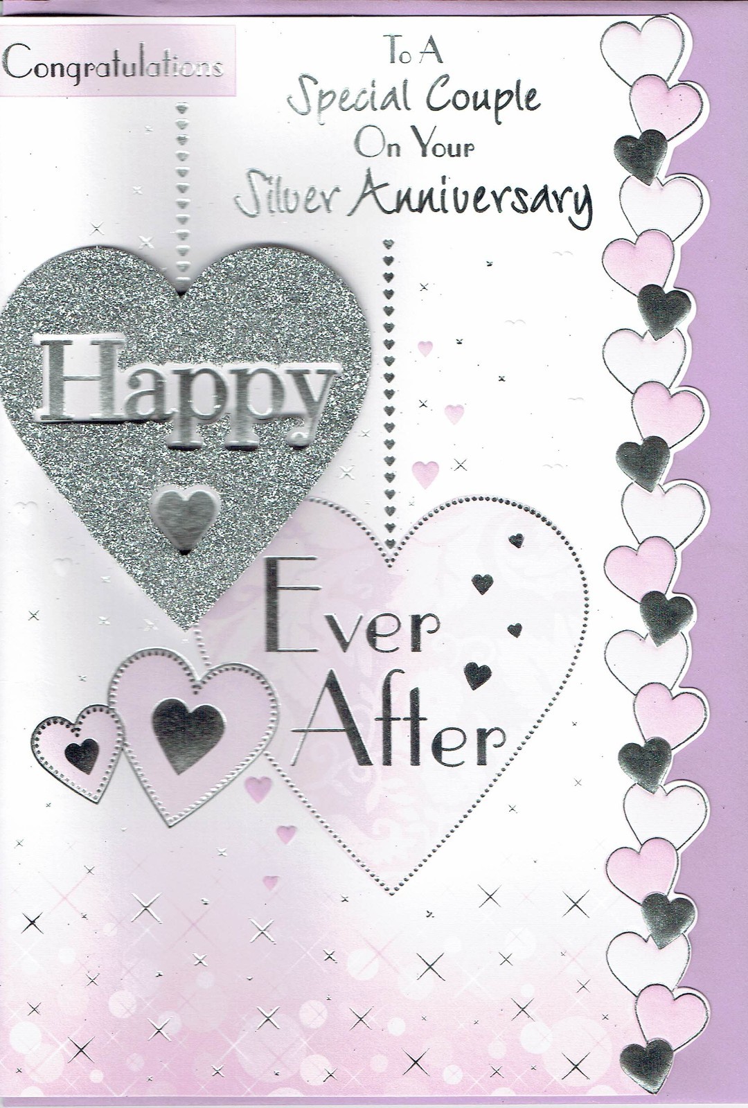 SILVER WEDDING ANNIVERSARY CARD - 25th Qualety hearts Design