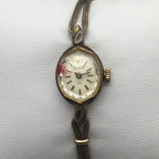 Vintage Elgin Watch Women 14mm Gold Tone Faceted Crystal Oval Manual Wind 6.75"