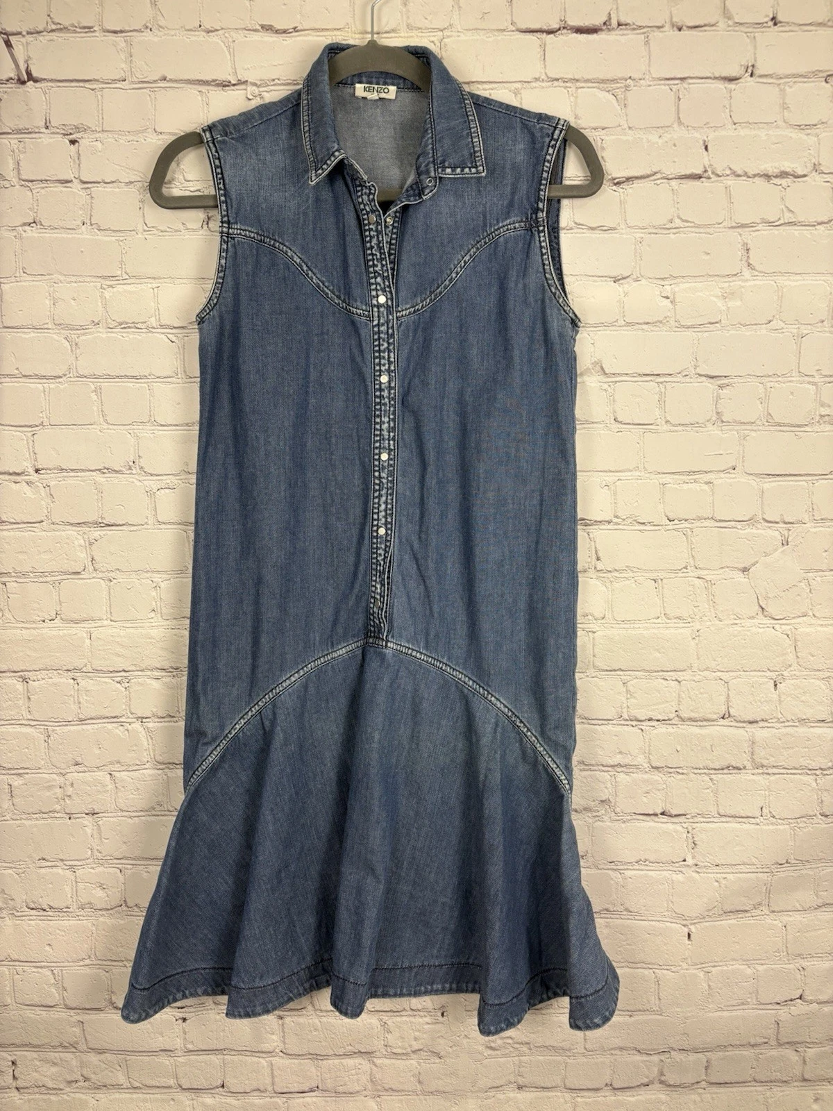 Abito senza maniche KENZO con colletto donna indaco denim e volant 34