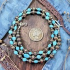 19" NAVAJO Pearl Southwest Kingman Turquoise Native Bench Beads Silver Necklace — photo 2