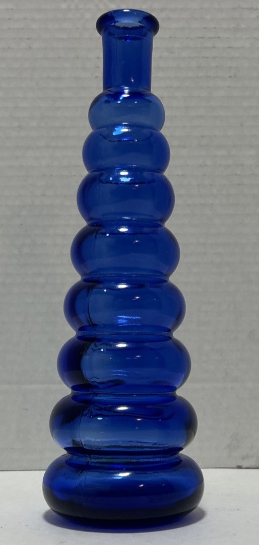 Vtg 9.5 Inch Cobalt Blue Glass Stacked Bubble Bud Vase Bottle Ribbed Bohemian