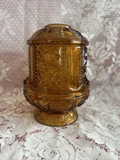 Vintage Indiana Glass Large Golden Amber Stars And Bars Fairy Lamp 6” X 4”