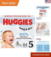 Huggies Size 5 Diapers, 84 Count Snug Dry - Leakproof CloudSoft Comfort