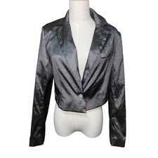 House of Harlow 1960 Silver Metallic Cropped Blazer M Party Night Out Jacket