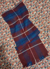 Vintage Courtelle Scarf Made in France Red /Blue Plaid 100 Acrylic 56x10