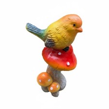 Toadstool Bird Figurine Weather-Resistant Bird on Toadstool Statue