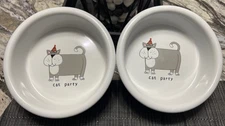 URSULA DODGE DESIGN FOR SIGNATURE PARTY CAT PET BOWL 5" SET OF 2 / NEW