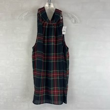J.Crew Sleeveless Plaid Tie Neck Shift Dress Blue Red Tartan Holiday Size 4 NEW