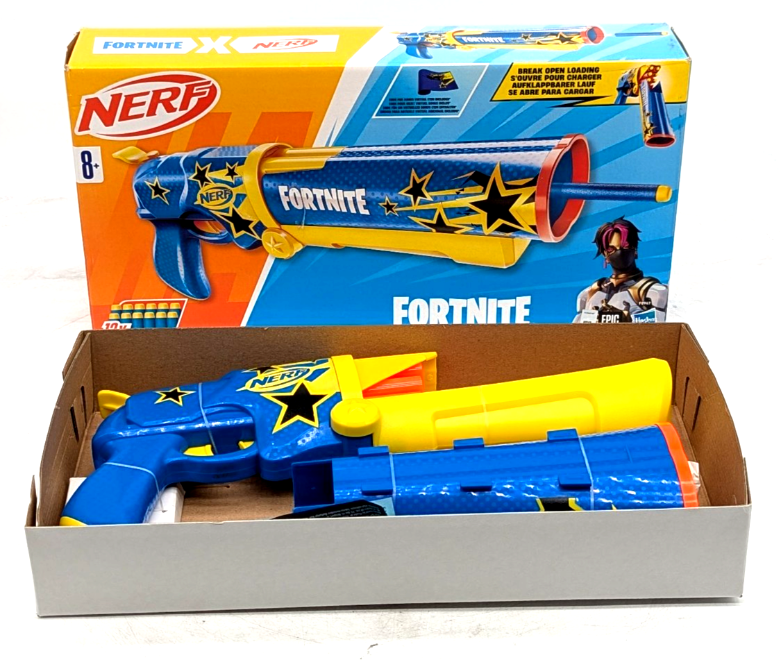 Nerf Fortnite Half‑Tone Hero Dart Blaster Break‑Open Loader + 12 Darts - Age 8+