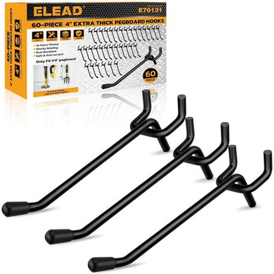 ELEAD 60-Piece 4 Inch Extra Thick Pegboard Hooks, Heavy Duty Peg Board Organi...