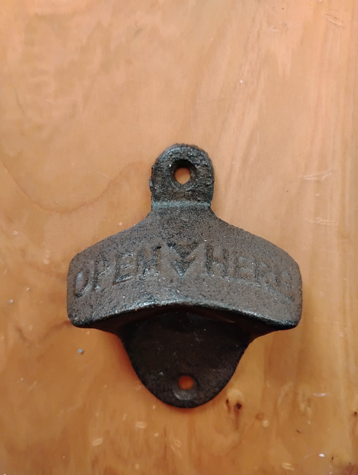 Antique Bottle opener "Open Here" With Arrow Pointing Down. made of Iron