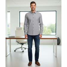 NWT Marc Anthony Gray 100 Cotton Textured Fabric Slim-Fit Button-Down Shirt, XL