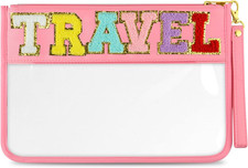 Chenille Letter Bag Cute Cosmetic Bag Clear Zipper Stuff Pouch Portable Multi-pu